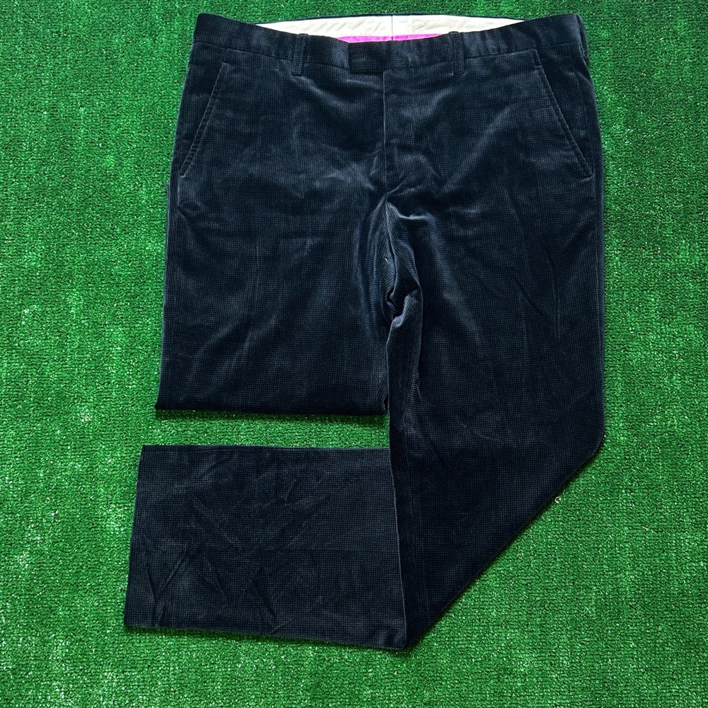 Etro Corduroy Pants EU 50 US 38 Navy Blue Micro Check Made in Italy Trousers